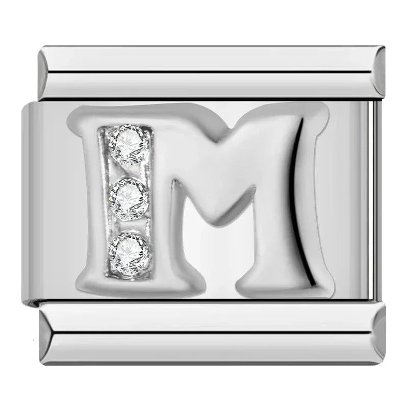 Letter M with Stones, on Silver - Charms Official