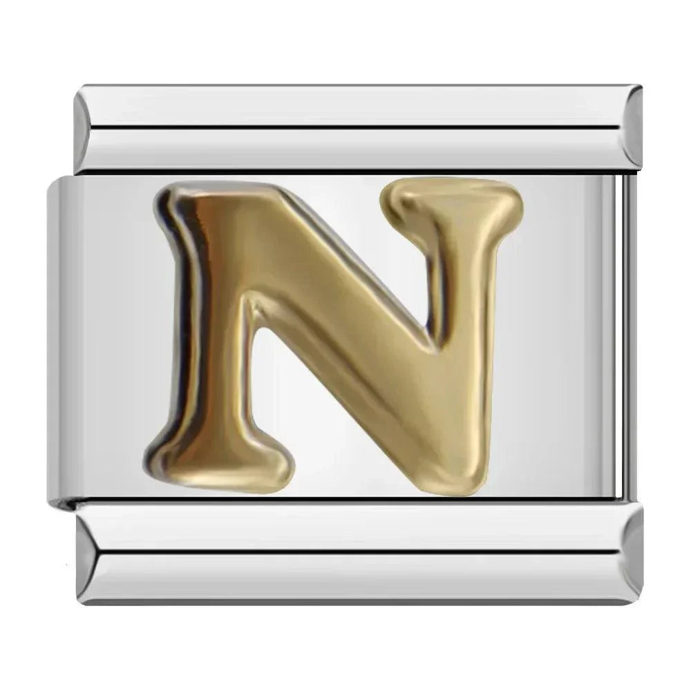 Letter N in Gold, on Silver - Charms Official