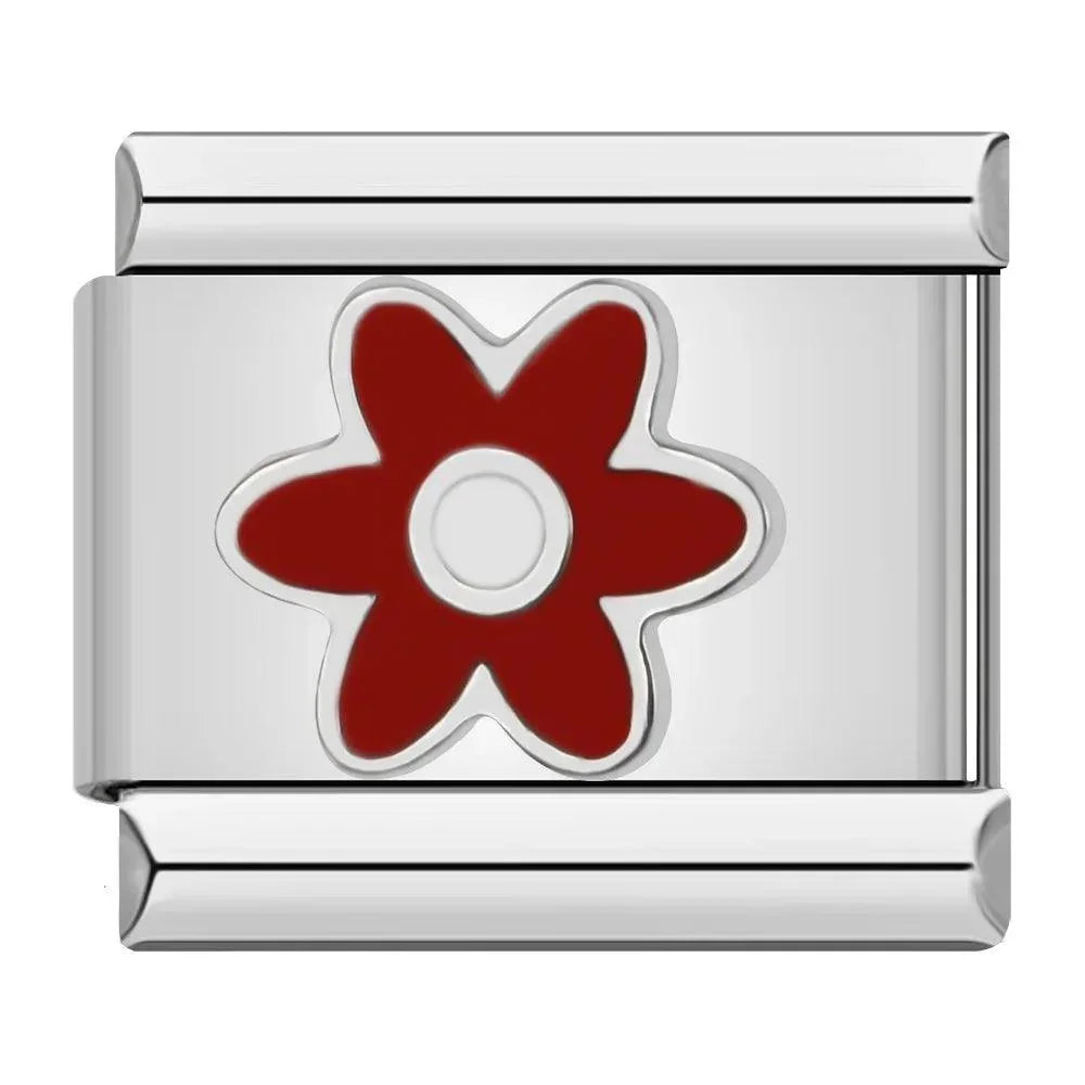 Red Flower, on Silver - Charms Official