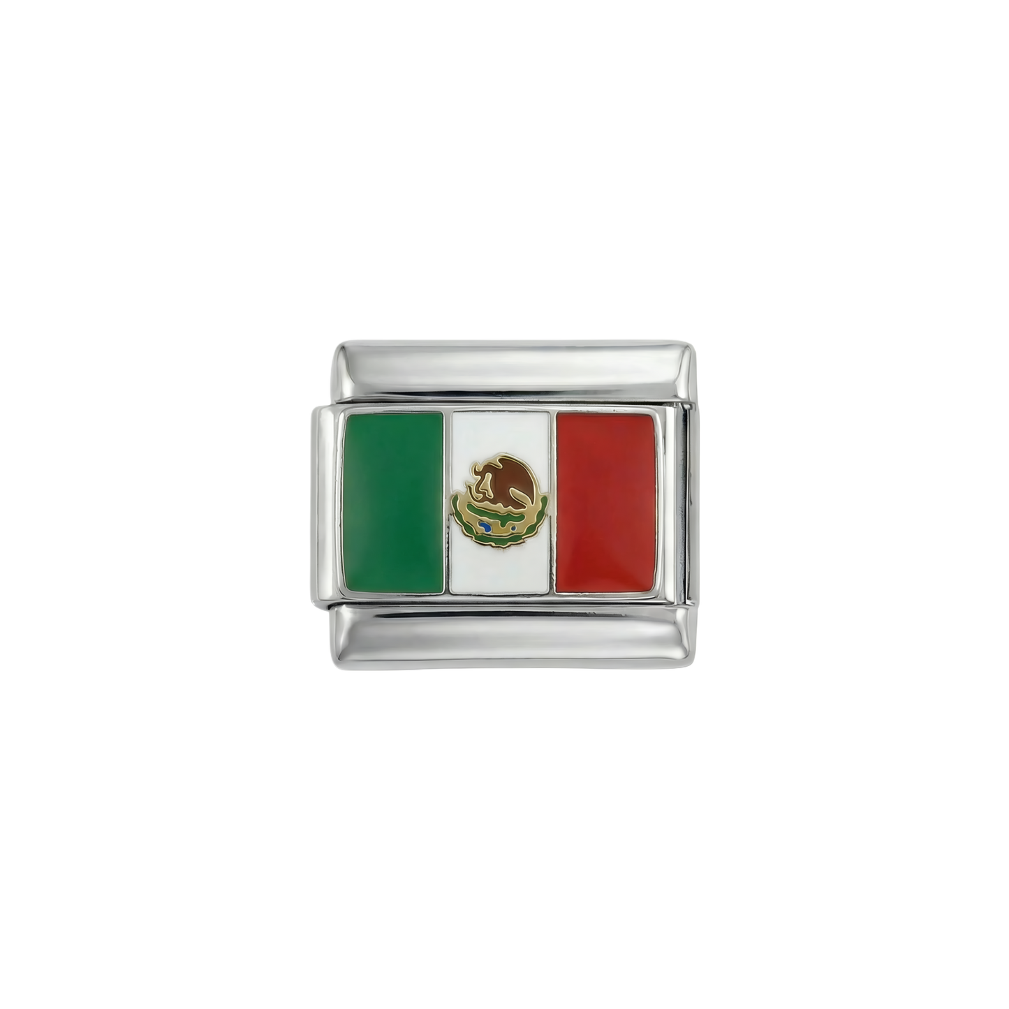 Mexico Flag, on Silver