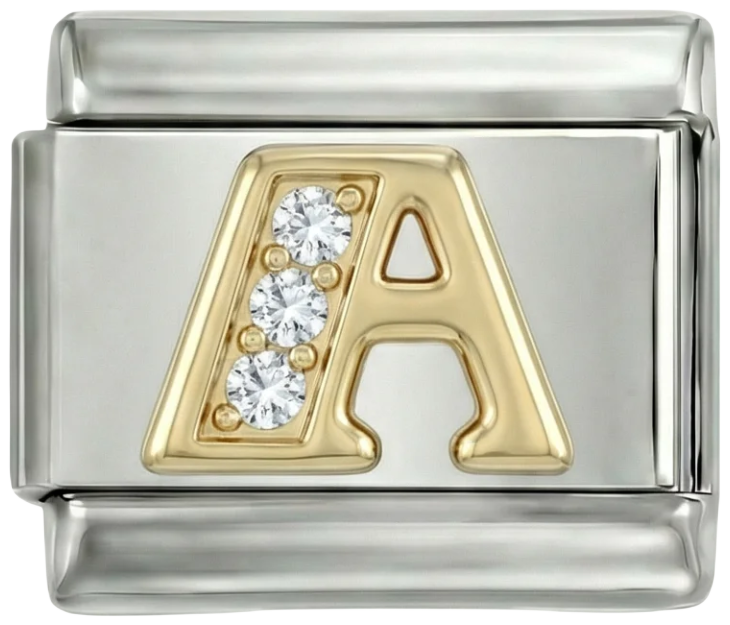 Letter A in Gold with Stones, on Silver - Letter-A-in-gold-with-stones-on-silver.png
