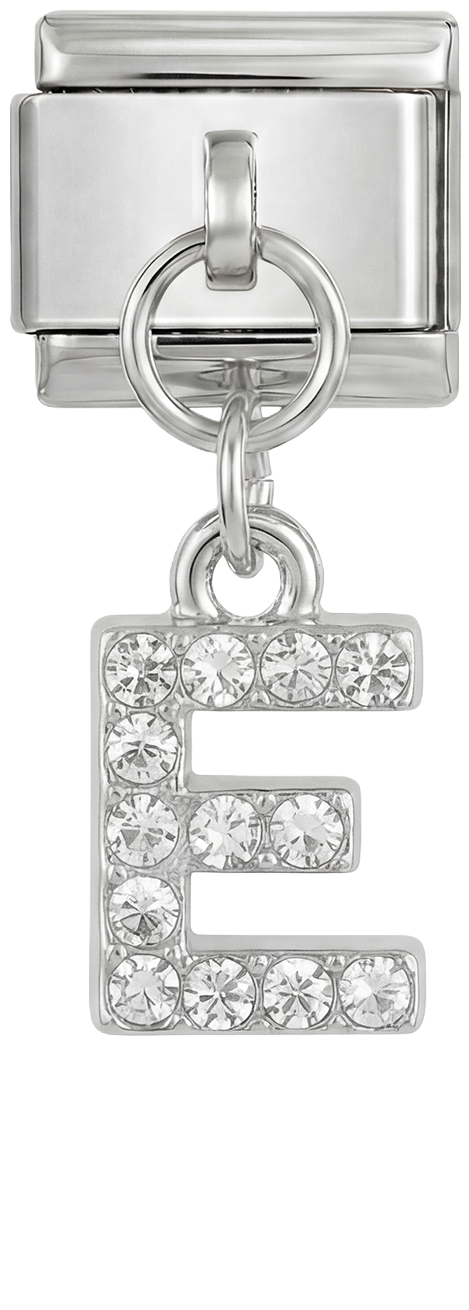 Letter E with stones, Hanging, on Silver - Letter-E-with-stones-hanging-on-silver.png