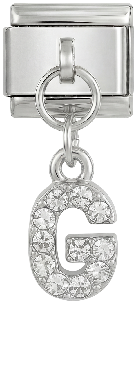 Letter G with stones, Hanging, on Silver - Letter-G-with-stones-hanging-on-silver.png