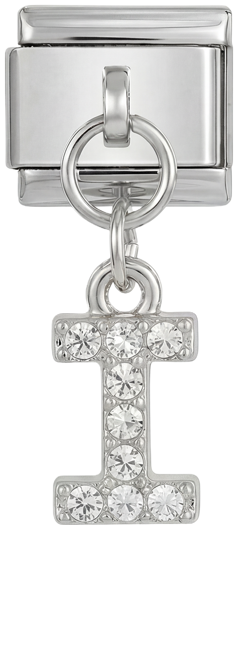 Letter I with stones, Hanging, on Silver - Letter-I-with-stones-hanging-on-silver.png