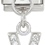 Letter V with stones, Hanging, on Silver - Letter-V-with-stones-hanging-on-silver.png