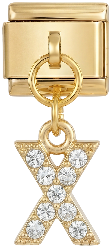 Letter X with stones, Hanging, on Gold - Letter-X-with-stones-hanging-on-gold.png