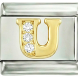 Letter U in Gold with Stones, on Silver