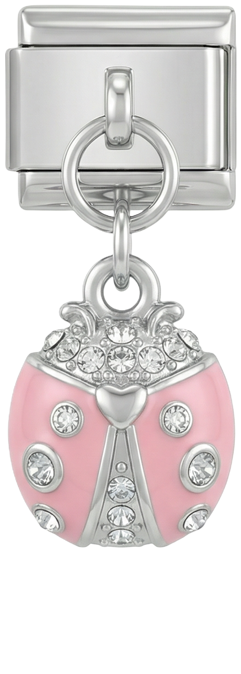 Pink Ladybug with Stones, on Silver - Pink-Ladybug-with-Stones-on-Silver.png