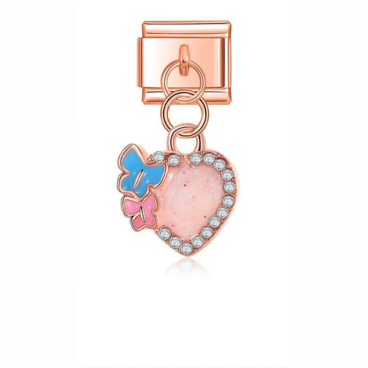 Heart & Butterflies with Stones, on Rose Gold - Charms Official
