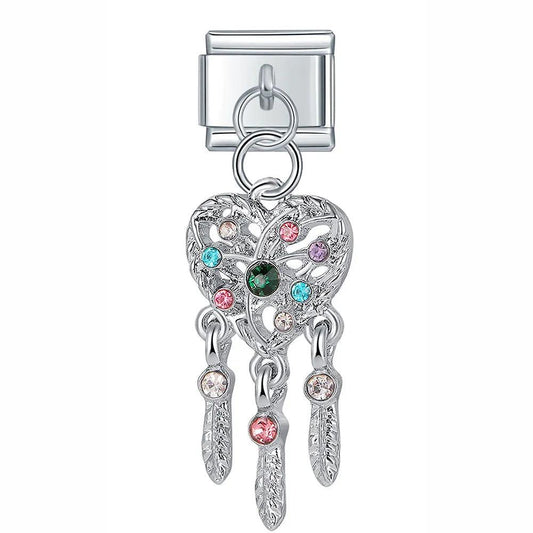 Heart Dream Catcher and Stones, on Silver - Charms Official