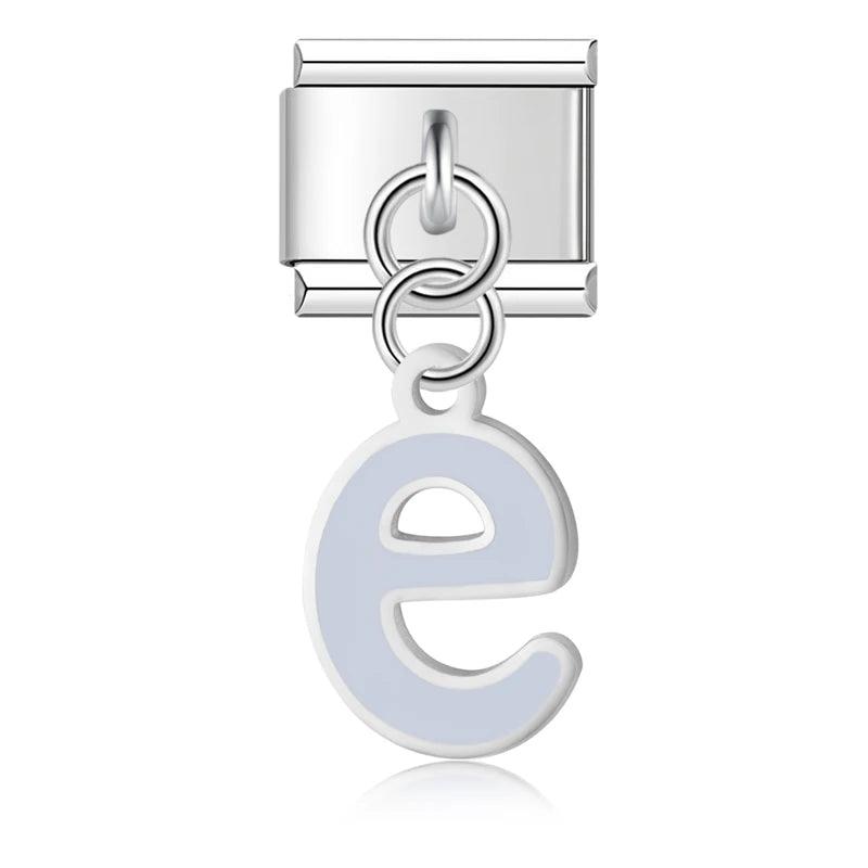 Letter E in Grey, on Silver - Charms Official