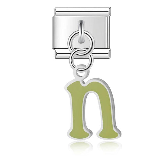 Letter N in Green, on Silver - Charms Official