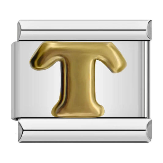 Letter T in Gold, on Silver - Charms Official