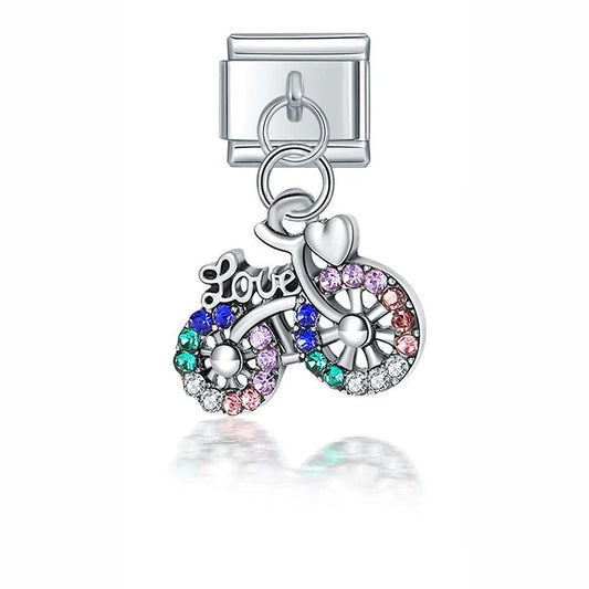 Love Bike with Multicolor Stones, on Silver - Charms Official
