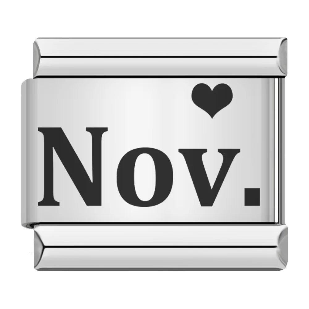 November with Heart, on Silver - Charms Official