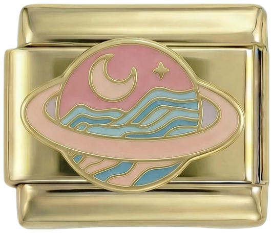 Pink Saturn with Moon on Gold - pink-saturn-with-moon-on-gold.png