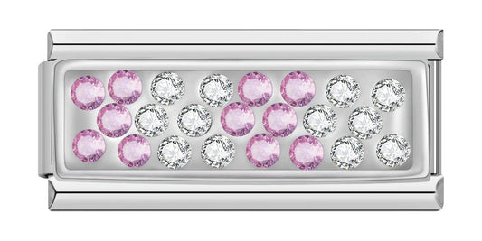 Silver Plate with Pink & White Stones, Double, on Silver - Charms Official