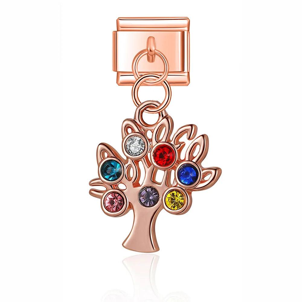 Tree with Multicolor Stones, on Rose Gold - Charms Official